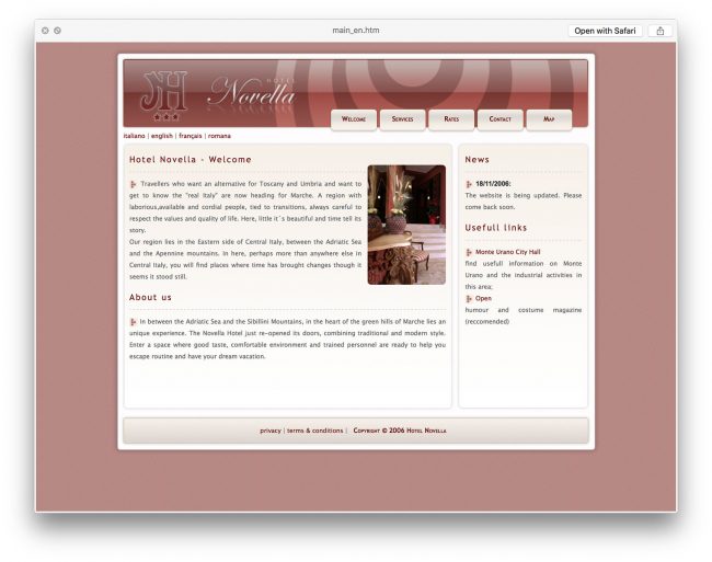 Novella Hotel website concept and design