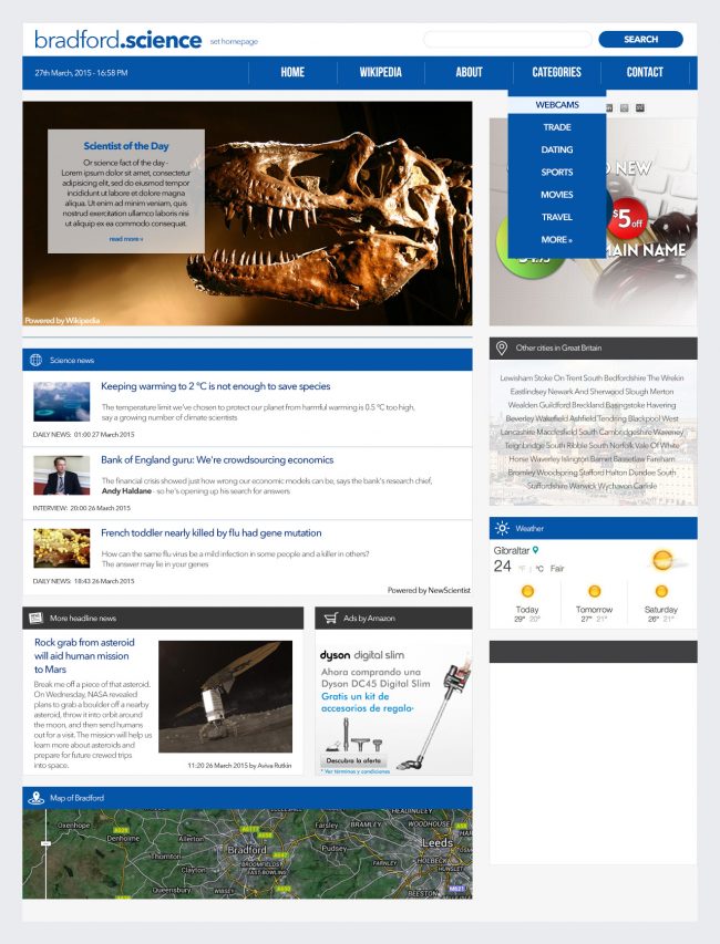 .Science affliate website network concept and design